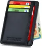 A black leather cardholder with multiple cards and banknotes inserted. Produktbild-Vorschau