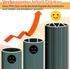 A graphic illustrating the improvement of a PVC fence's core strength, showing three cylindrical objects of increasing size, with sad faces on the smaller ones and a happy face on the largest, accompanied by an upward trending arrow. Produktbild-Vorschau