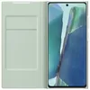 A light green flip case for a smartphone is open, revealing the smartphone screen displaying a colorful abstract image. Náhled obrázku produktu