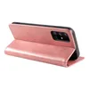 A pink leather flip case for a smartphone is shown standing upright. Produktbild-Vorschau