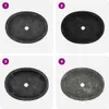 A collage of four images showing different views or variations of a black oval washbasin. Produktbild-Vorschau