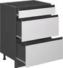 A three-drawer kitchen base cabinet with a white front and anthracite frame, shown from a front-side angle. Anteprima dell’immagine prodotto
