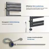 Collage of images showing different aspects of a radiator, including its design, electrical connection, and heating element. Náhled obrázku produktu