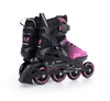A pair of black and pink inline skates shown from a side-angle on a white background. Voir les images du produit