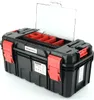 A black Kistenberg tool box with red dividers and latches, shown with the clear lid open. Anteprima dell’immagine prodotto