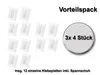 A product image showing multiple white adhesive plates and a circular graphic indicating a quantity. Produktbild-Vorschau