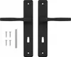A set of black door handles with keyhole plates and screws, presented on a white background. Anteprima dell’immagine prodotto
