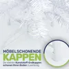 Close-up of the base of a white artificial Christmas tree, highlighting the protective caps on its legs. Produktbild-Vorschau