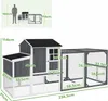 A diagram showing the dimensions of a chicken coop, with a silhouette of a person for scale. Produktbild-Vorschau