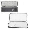 Two views of a black and gray keyboard carrying case, one open with a keyboard inside, and one open and empty. Podgląd zdjęcia produktu