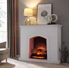 A living room scene featuring a white electric fireplace with a realistic flame effect. Voir les images du produit