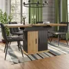 A dining table set in a dining room with chairs, a rug, and curtains. Podgląd zdjęcia produktu