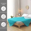 A bedroom scene with a bed covered by a turquoise blanket. Produktbild-Vorschau