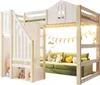 A bunk bed with a slide and a sofa underneath, decorated with fairy lights and bunting. Produktbild-Vorschau