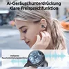 A woman wearing an earbud, with a close-up of the earbud's internal mechanism and a sound wave graphic below. Produktbild-Vorschau