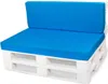 A white pallet sofa with blue cushions. Produktbild-Vorschau
