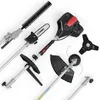 A collection of garden power tool attachments and a power unit are laid out on a white background. Produktbild-Vorschau