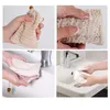 Collage showing a person using a soap saver bag. Produktbild-Vorschau
