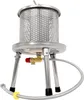 A stainless steel fruit press with a perforated cylinder and legs. Produktbild-Vorschau