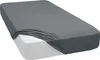 A dark gray fitted sheet is shown on a white mattress. Produktbild-Vorschau