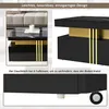 A collage of images showing a black and gold coffee table from different angles, including a close-up of its base and a detail of its top. Anteprima dell’immagine prodotto