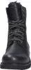 A close-up, front-facing view of a black leather boot with white and black speckled laces. Voir les images du produit