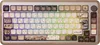 A top-down view of a wooden mechanical keyboard with colorful RGB lighting. Produktbild-Vorschau