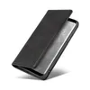 A black flip cover phone case is shown with the phone partially inserted. Produktbild-Vorschau