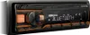 A front-facing shot of a car stereo with an orange and black color scheme. Produktbild-Vorschau