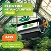 A greenhouse with a heating and ventilation unit hanging in the foreground. Produktbild-Vorschau