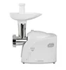 A white electric meat grinder is shown against a white background. Podgląd zdjęcia produktu