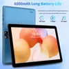 A blue tablet is shown from the front and back, with marketing text and icons highlighting its battery life. Produktbild-Vorschau