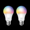 Two smart light bulbs with colorful light displayed against a black background. Produktbild-Vorschau