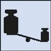 A black silhouette of a balance scale with two weights on it, one larger than the other, against a light blue background. Voir les images du produit
