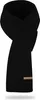 A black scarf with a small brown tag on the bottom right corner, isolated on a white background. Produktbild-Vorschau