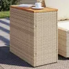 An outdoor patio setting with a wicker side table holding a book and a cup of coffee. Náhled obrázku produktu