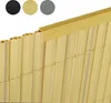 A close-up of a beige PVC fence panel with a yellow top trim. Three colored circles (black, yellow, gray) are visible in the upper left corner, likely indicating color options. Produktbild-Vorschau