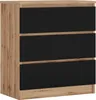 Commode 3 tiroirs, Couleur : Chêne Wotan / Noir, 78 x 70 x Voir les images du produit 1