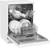 An open dishwasher with dishes loaded inside. Produktbild-Vorschau