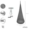 A hanging pod chair with accessories and dimensions shown. Náhľad obrázku produktu