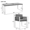 Diagrams showing the dimensions of a table and a chair. Produktbild-Vorschau