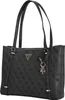 A black Guess shopper bag with a patterned design and gold-colored hardware. Produktbild-Vorschau