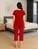 Damen Schlafanzug rot 3/4 Hose Caprihose Größe S Produktbild-Vorschau 4