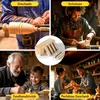 A collage of four images showing different aspects of woodworking and family activities. Produktbild-Vorschau