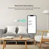A living room scene showing a smart home sensor and a smartphone displaying its data. Voir les images du produit