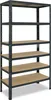 A metal shelving unit with wooden shelves against a white background. Produktbild-Vorschau