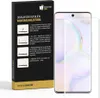 A product box with instructions and a screen protector on a smartphone. Produktbild-Vorschau