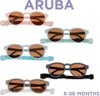 A collage of children's sunglasses in different colors, with text overlay. Voir les images du produit