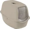 A beige and gray covered cat litter box with a swinging door and a cat face embossed on the door. Produktbild-Vorschau