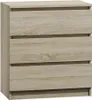 A front view of a light brown wooden chest of drawers with three drawers. Podgląd zdjęcia produktu